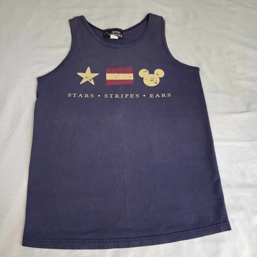 Vintage Disney‎ Originals Tank Top Medium Navy Stars Stripes Ears Mickey USA